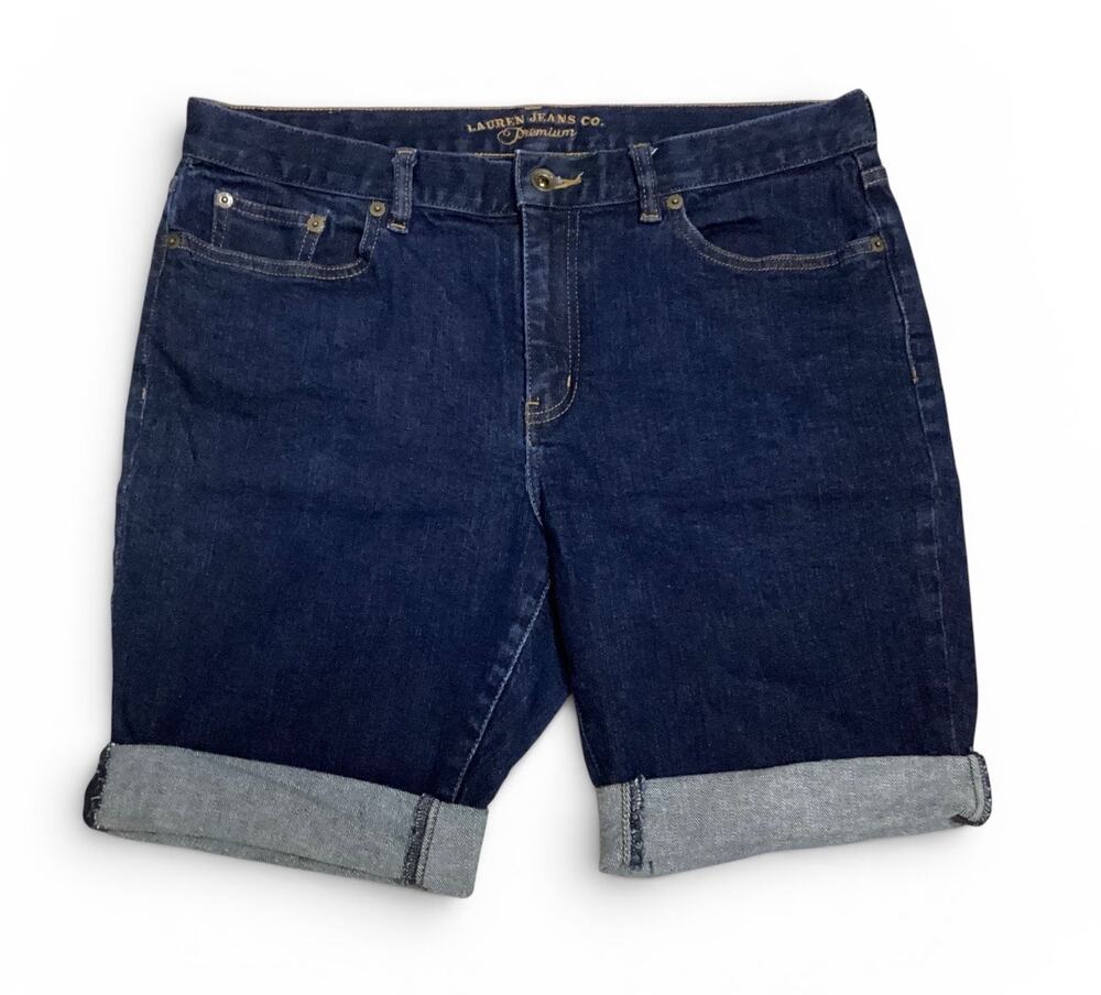 Vntg‎ Ralph Lauren Jeans Cuffed Denim Shorts Dark Wash Y2K 90s size 12